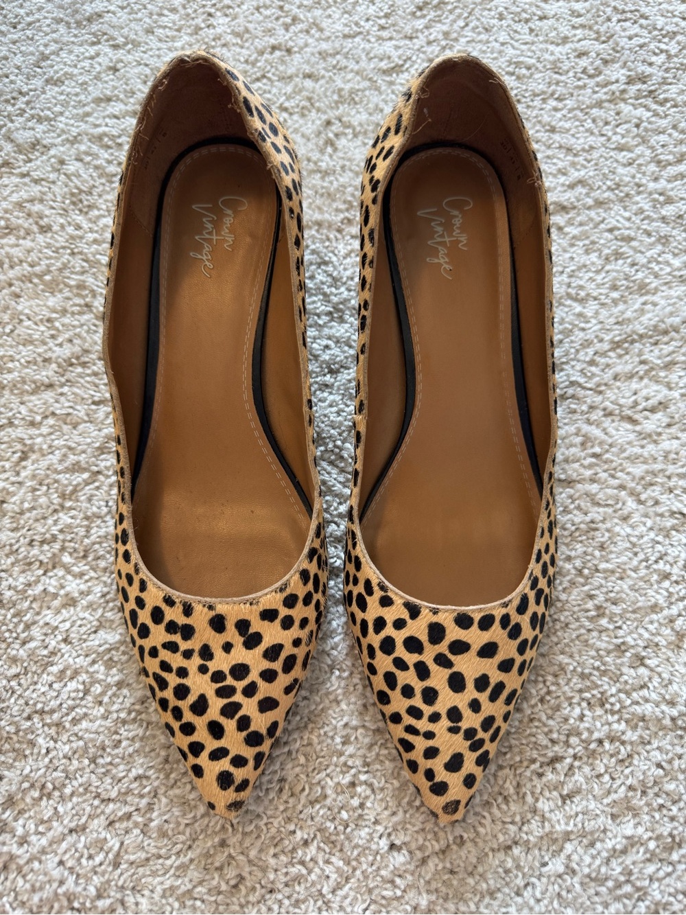 Crown Vintage Leopard-Print Faux Calf Hair Pointed Block Heels Size 10